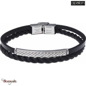 Bracelet Acier et cuir noir italien, Collection: homme APOLLON