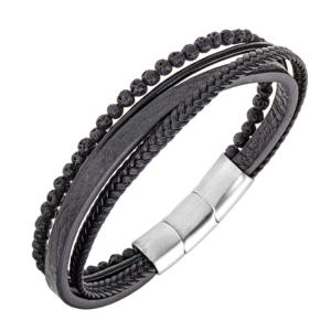 Bracelet All Blacks bijoux Homme acier et cuir 682292