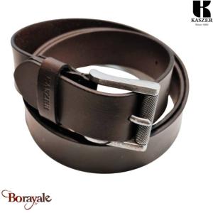 Ceinture Kaszer Indiana en cuir de buffle pleine fleur marron foncé grainé