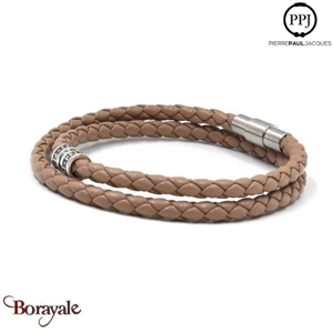 Bracelet PPJ Cuir tressé Double tour Beige Taille XL