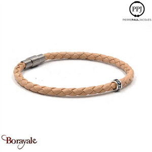 Bracelet PPJ Cuir tressé Simple tour Beige-Clair Taille M