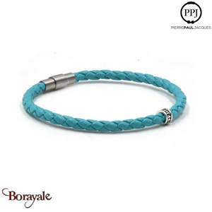 Bracelet PPJ Cuir tressé Simple tour Bleu-Turquoise Taille M