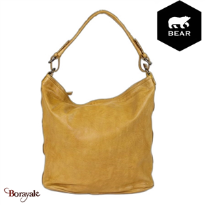 Sac épaule Bear Design en Cuir de vachette lavé Tabac