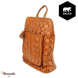 Sac à dos Bear Design en Cuir de vachette lavé Cognac Collection : Lavato