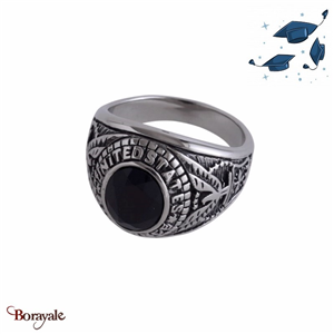 Bague Universitaire américaine Air Force noire en acier inoxydable Taille : 60