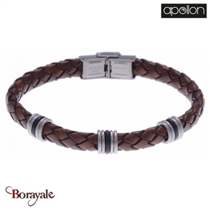 Bracelet Acier et cuir tressé marron italien, Collection: homme APOLLON