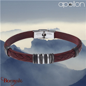 Bracelet Acier et cuir italien rouge, Collection: homme APOLLON