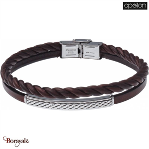 Bracelet Acier et cuir marron italien, Collection: homme APOLLON