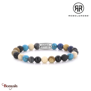 Bracelet Rebel & Rose 8 mm Agate, Larkivite, Pierre de lave, Lithographique, Tur