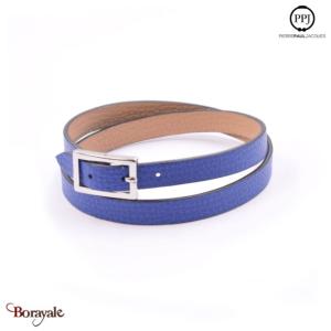 Cuir d'agneau: Bracelet Cuir plat Bleu outremer PPJ Taille XL