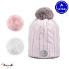 Bonnet + 3 pompons Creamy Gin rose pâle avec polaire Cabaïa 100% acrylique