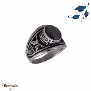 Bague Universitaire américaine US Navy noire en acier inoxydable Taille : 66