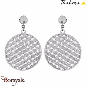 Boucles d'oreilles Thabora rondes quadrillage acier T117609A