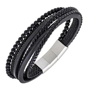 Bracelet All Blacks bijoux Homme acier et cuir 682364