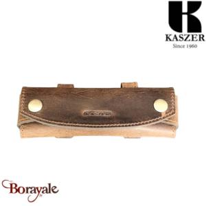Étui à couteau Kaszer Oregon en cuir de vachette pleine fleur marron naturel