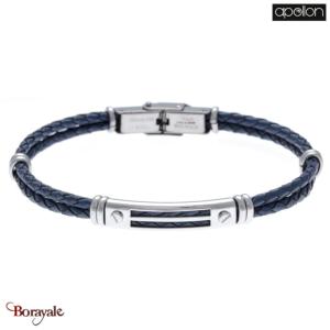 Bracelet  Acier et cuir tressé bleu italien, Collection: homme APOLLON
