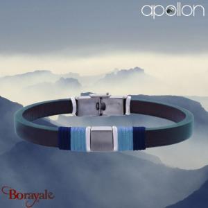 Bracelet homme Apollon, acier et cuir italien bleu Longueur 21,5 cm lanière  de cuir italien bleu lis