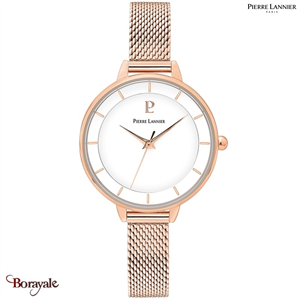 Montre PIERRE LANNIER Collection DELICE cadran blanc Bracelet milanais rose doré