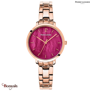 Montre PIERRE LANNIER Collection AURA Cadran Framboise Bracelet maille Femme