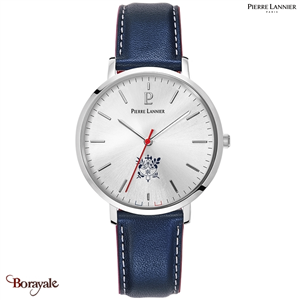 Montre PIERRE LANNIER Collection ÉLYSÉE Cadran Argenté Bracelet Cuir Bleu Quartz
