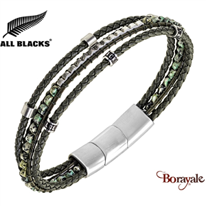 Bracelet All Blacks bijoux Homme cuir et perles 3 rangs 682424