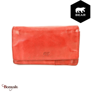 Portefeuille Bear Design en Cuir de vachette lavé Rouge grenadine Collection : L