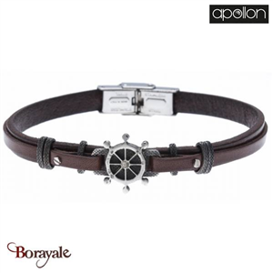 Bracelet Acier et cuir italien marron, Collection: cuir et acier APOLLON