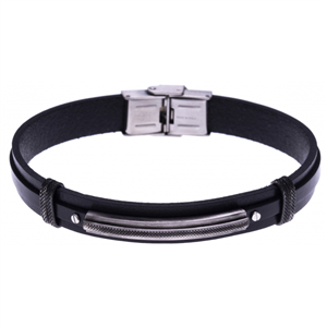 Bracelet homme Apollon, acier et cuir italien noir