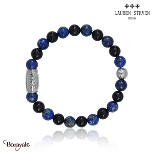 Bracelet Prosperite Lauren Steven Agate Noire  Perles de 08 mm Taille M 19,5 cm