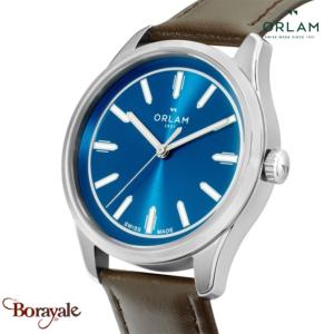 Montre Homme Orlam Cadence cadran bleu bracelet cuir marron étanche 10 ATM ORSSL