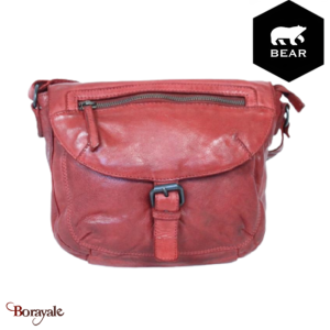 Sac bandoulière Bear Design en Cuir de vachette lavé Rouge grenadine Collection
