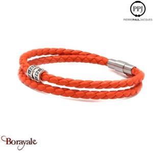 Bracelet PPJ Cuir tressé Double tour Orange Taille M