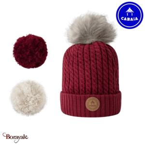 Bonnet + 3 pompons Royal Mojito bordeau avec polaire Cabaïa 50% acrylique 50% wo
