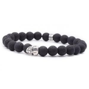 Pierre de lave: Bracelet Skull Pierres fines 8 mm PPJ Taille M