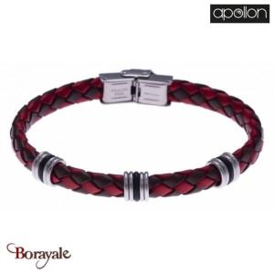 Bracelet Acier et cuir tressé rouge et noir italien, Collection: homme APOLLON