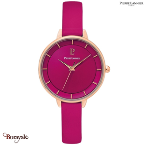 Montre PIERRE LANNIER Collection DELICE cadran fushia Bracelet cuir fushia Femme