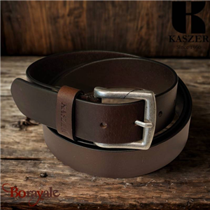 Ceinture KASZER Indiana en cuir de buffle pleine fleur marron foncé lisse - 5774