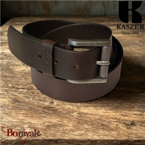 Ceinture KASZER Indiana en cuir de buffle pleine fleur marron foncé - 578804-C6