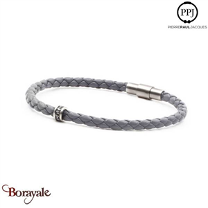 Bracelet PPJ Cuir tressé Simple tour Gris-Perle Taille XL