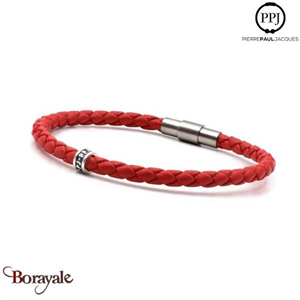 Bracelet PPJ Cuir tressé Simple tour Rouge Taille XL
