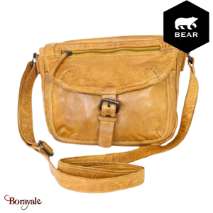 Sac bandoulière Bear Design en Cuir de vachette lavé Tabac Collection : Lavato