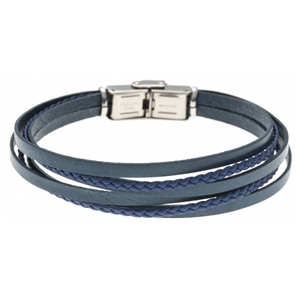 Bracelet homme Apollon, acier et cuir italien bleu