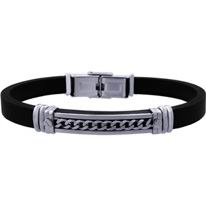 Bracelet Apollon acier et cuir italien noir Homme  HK-304