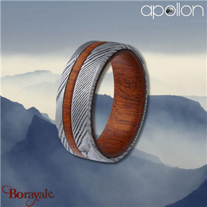 Bague  Acier façon damas et bois, Collection: homme APOLLON Taille 66