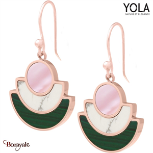 Boucles d'oreilles Nacre rosé howlite et malachite Collection Art déco YOLA NATU