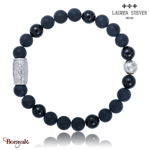 Bracelet Prosperite Lauren Steven Onyx Noir  Perles de 08 mm Taille L 20,5 cm
