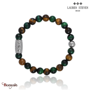 Bracelet Prosperite Lauren Steven Œil De Tigre Perles de 08 mm Taille M 19,5 cm