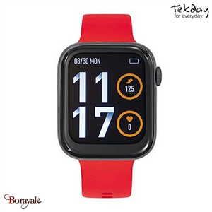 Montre TEKDAY pavé connectée unisexe boîtier noir, silicone rouge 656518