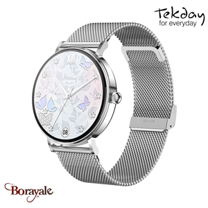 Montre TEKDAY Ronde connectée New 2025 unisexe boîtier argent, milanais acier ar