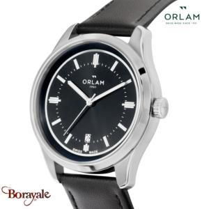 Montre Homme Orlam Pulse cadran noir bracelet cuir noir étanche 10 ATM ORSSLPU00